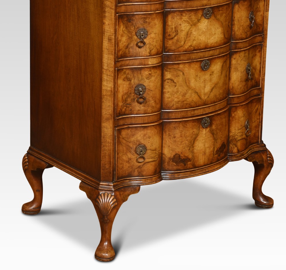 Georgian style figured walnut tall chest of drawers View II