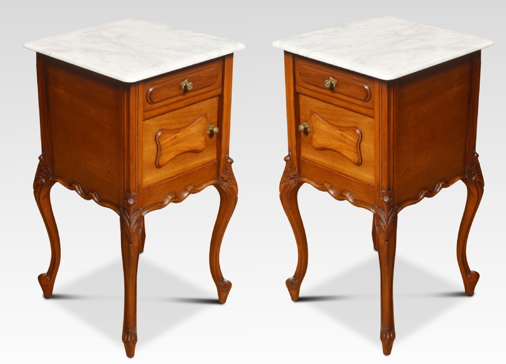 Pair of walnut marble top bedside cabinets View II