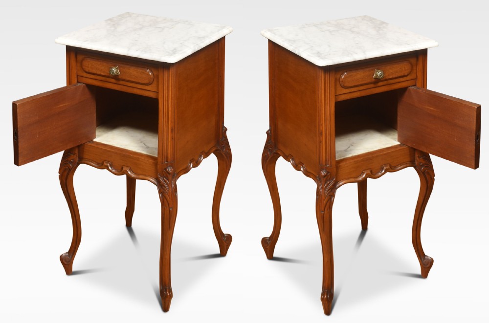 Pair of walnut marble top bedside cabinets View VI