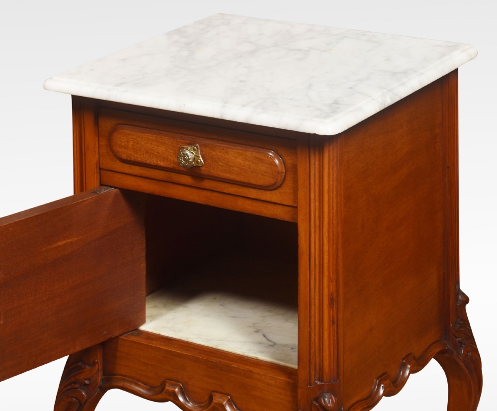 Pair of walnut marble top bedside cabinets View VII