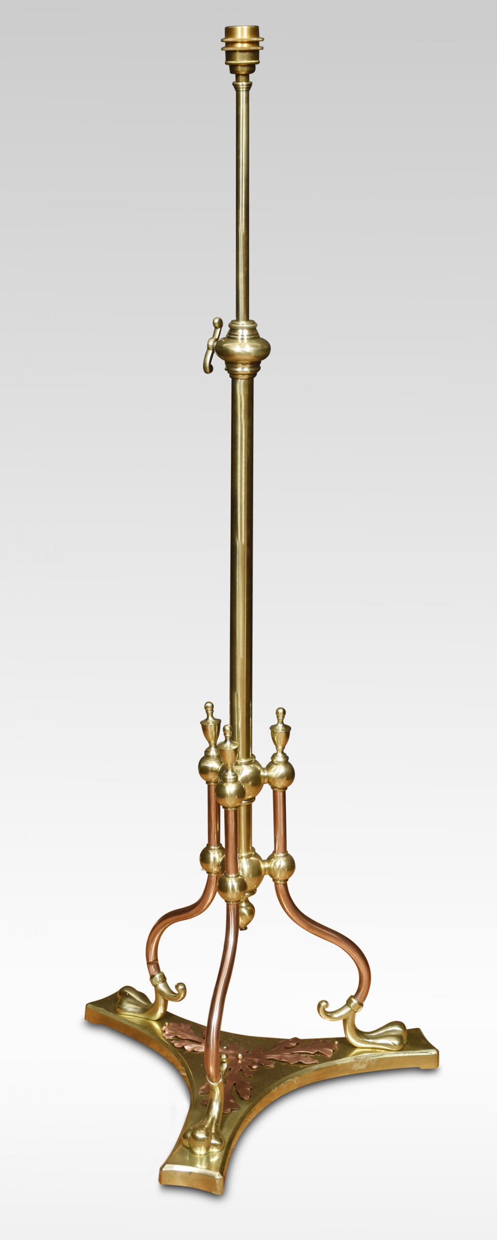 Arts and Crafts brass and copper standard lamp