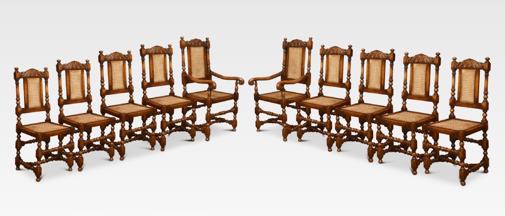 Set of ten oak dining chairs