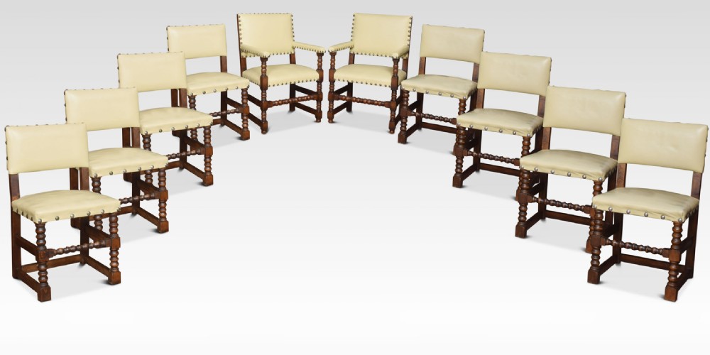 Set Of Ten Substantial Oak Dining Chairs