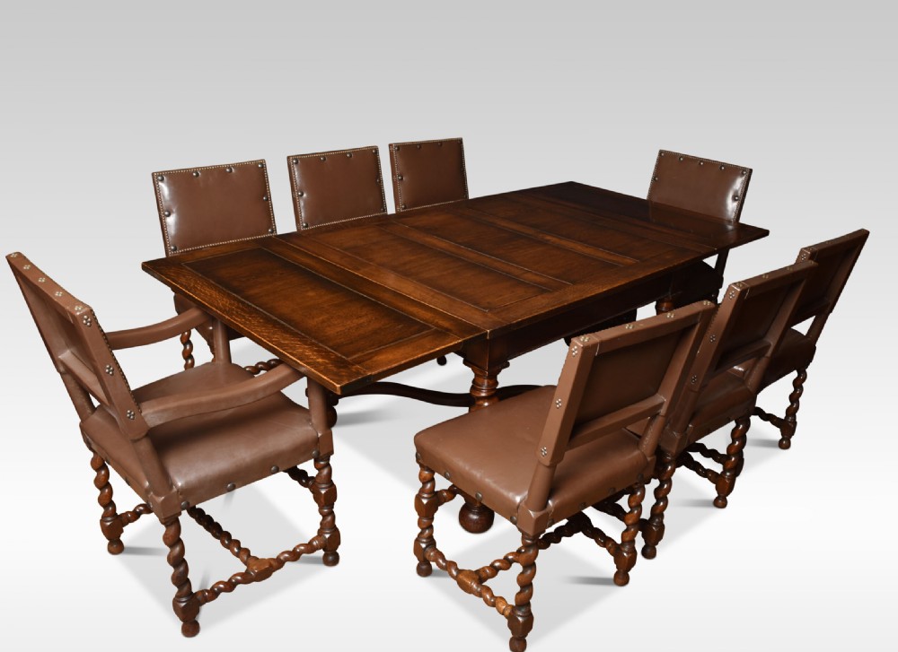 Eight Leather Upholstered Oak Dining Chairs View V