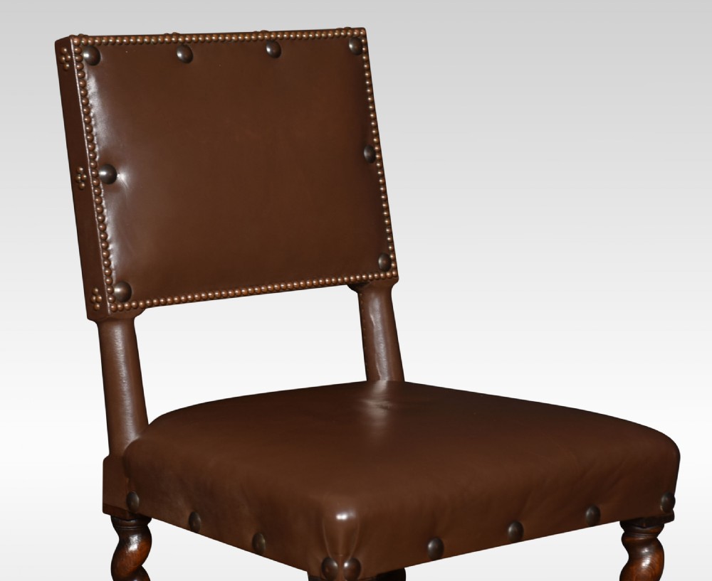 Eight Leather Upholstered Oak Dining Chairs View VI