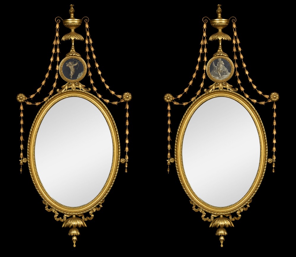 Pair Of Adam Revival Gilt Framed Oval Mirrors