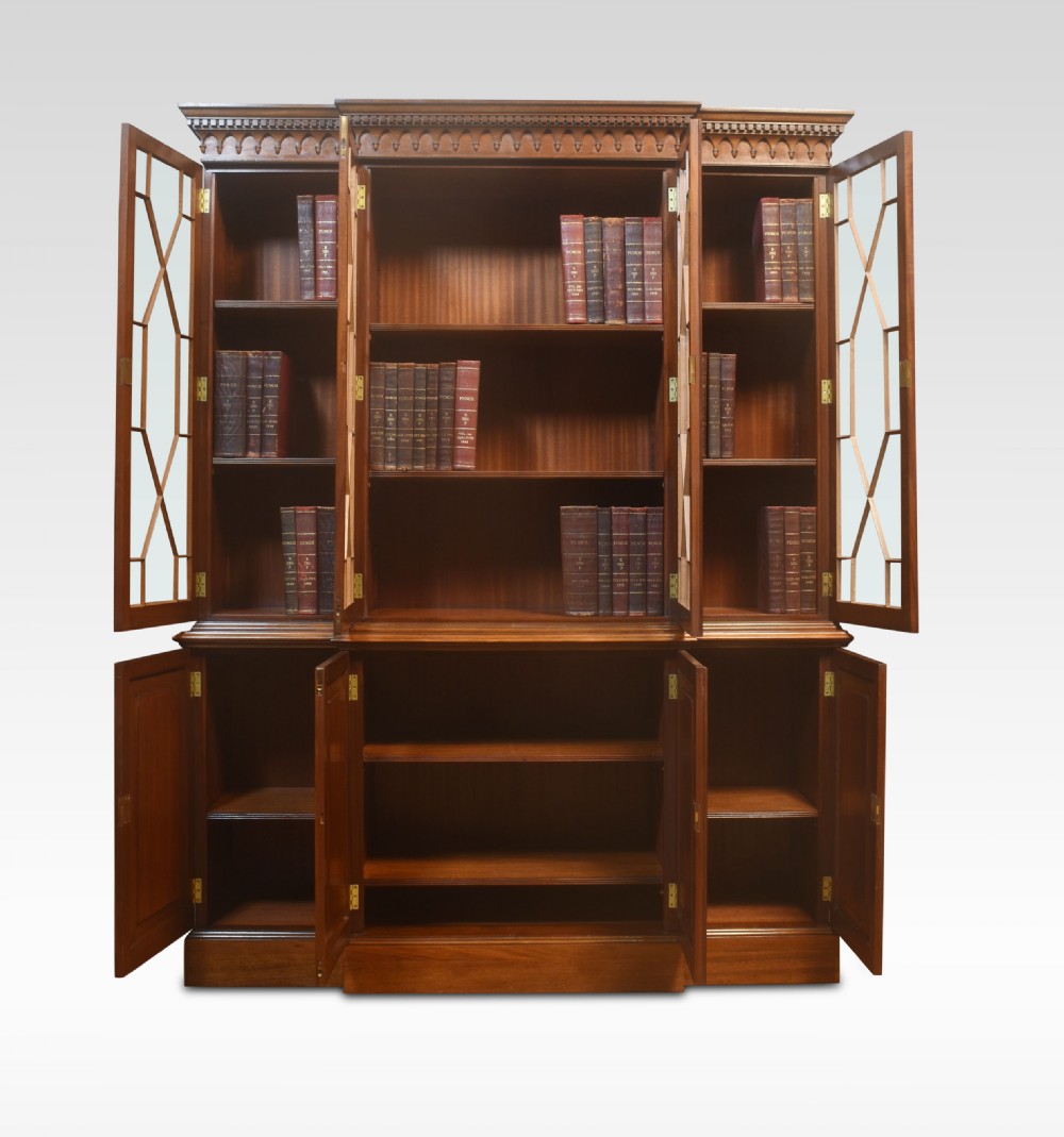 Mahogany breakfront library bookcase View V