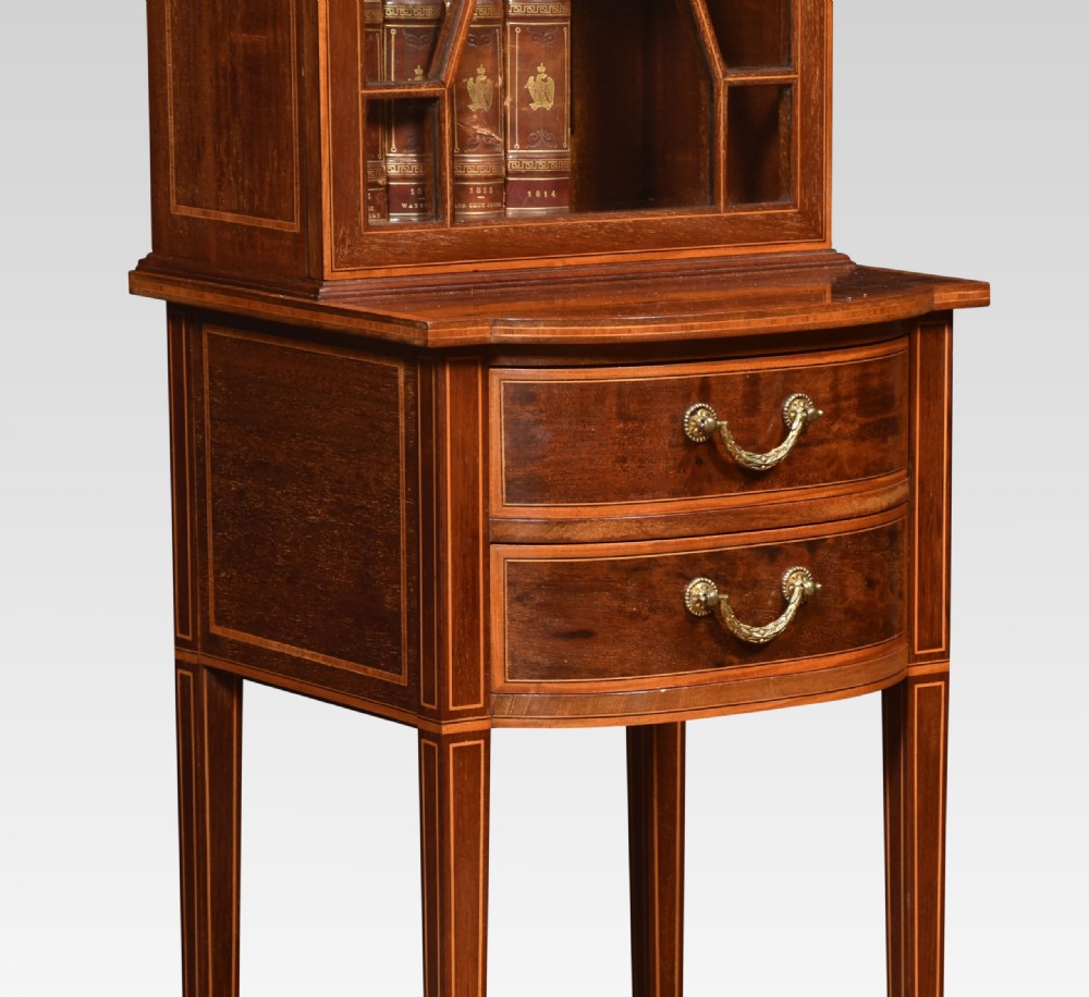 Narrow Mahogany Inlaid Display Bookcase View IV