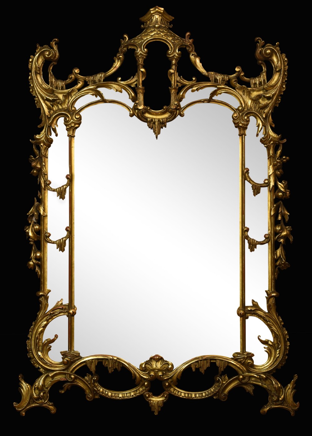 Substantial Chinese Chippendale style gilt wall mirror