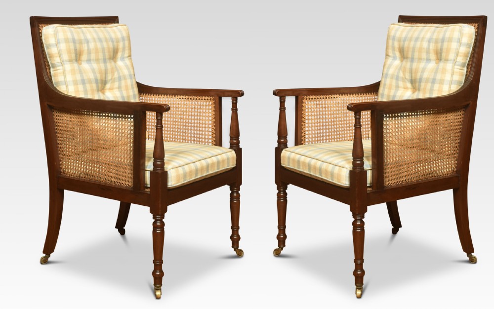 Pair of mahogany bergere armchair