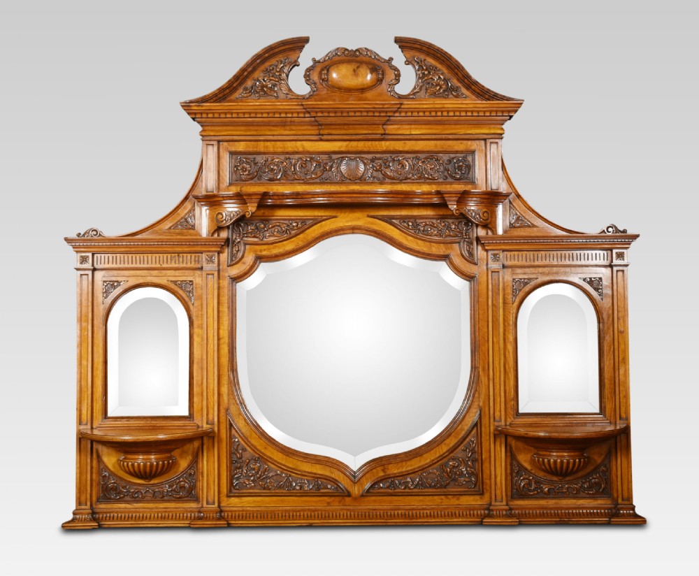 Carved Pollard Oak Overmantel Mirror