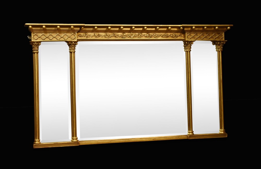 Giltwood framed three plate Overmantel Mirror View IV