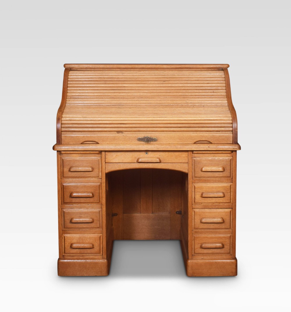 Oak Pedestal Roll Top Desk