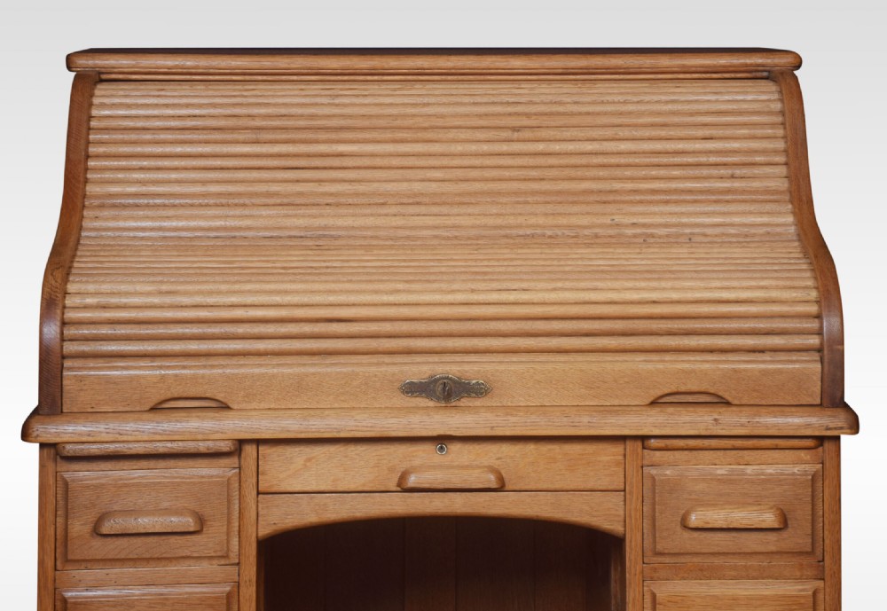 Oak Pedestal Roll Top Desk View II
