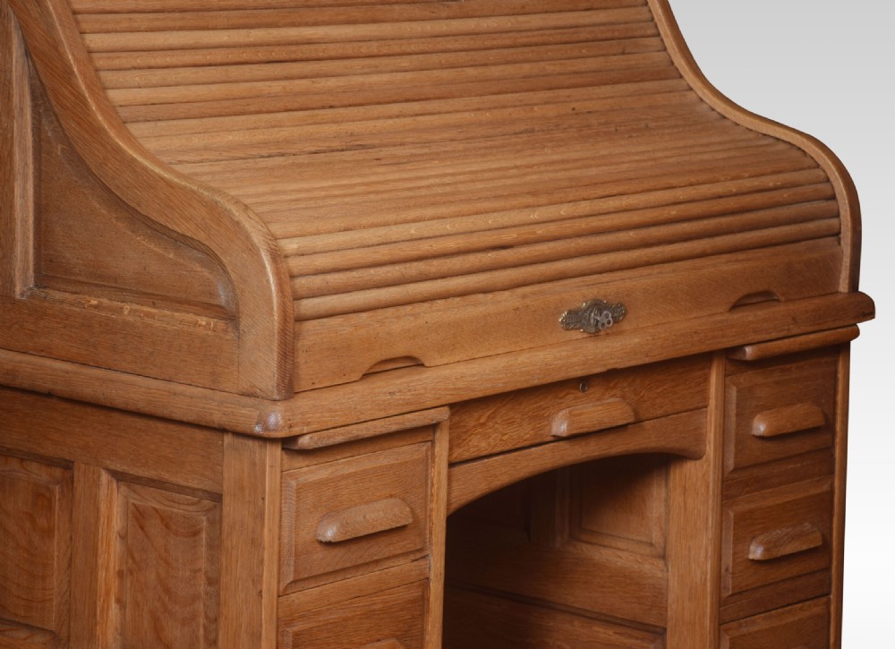 Oak Pedestal Roll Top Desk View VII