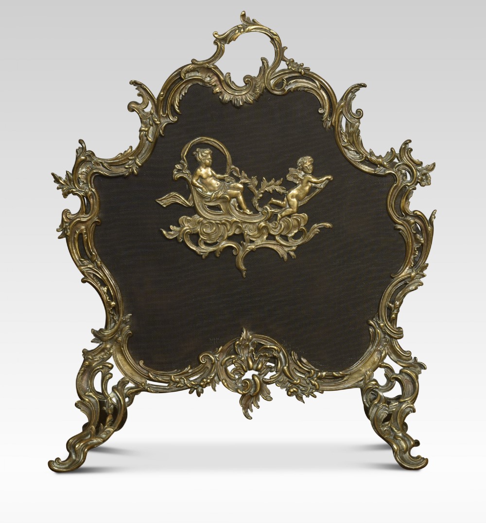 Rococo style brass and mesh fire screen