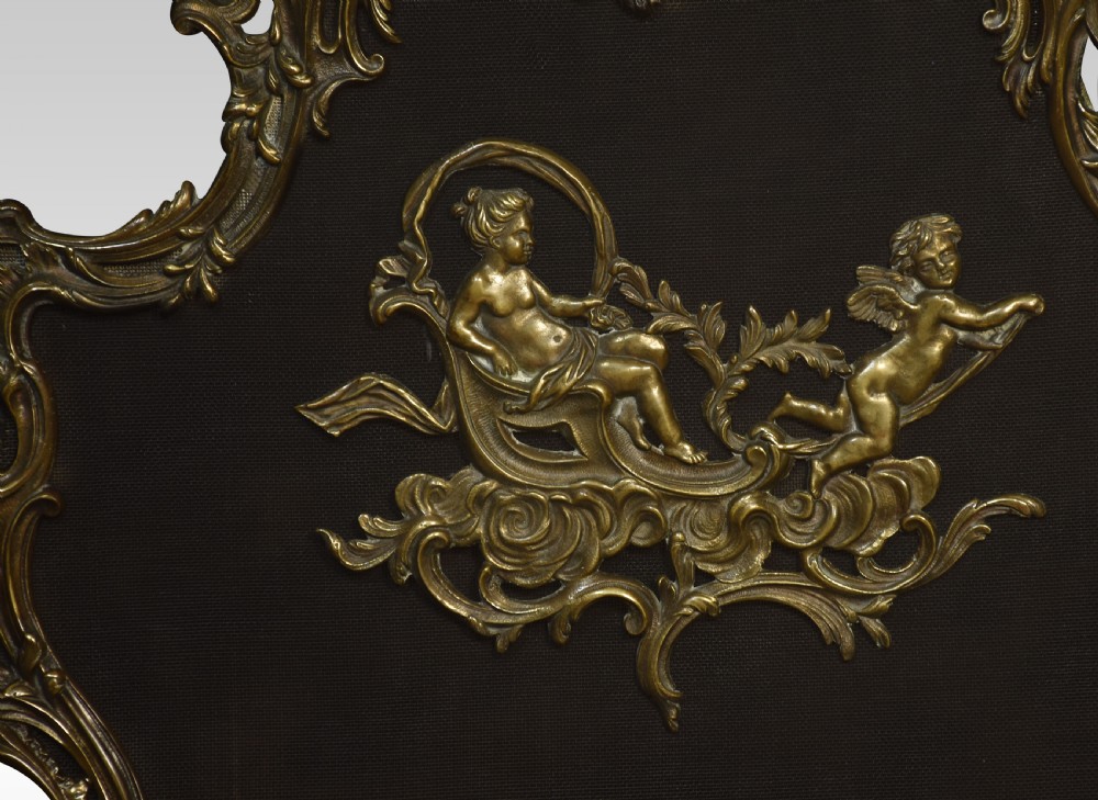 Rococo style brass and mesh fire screen View III