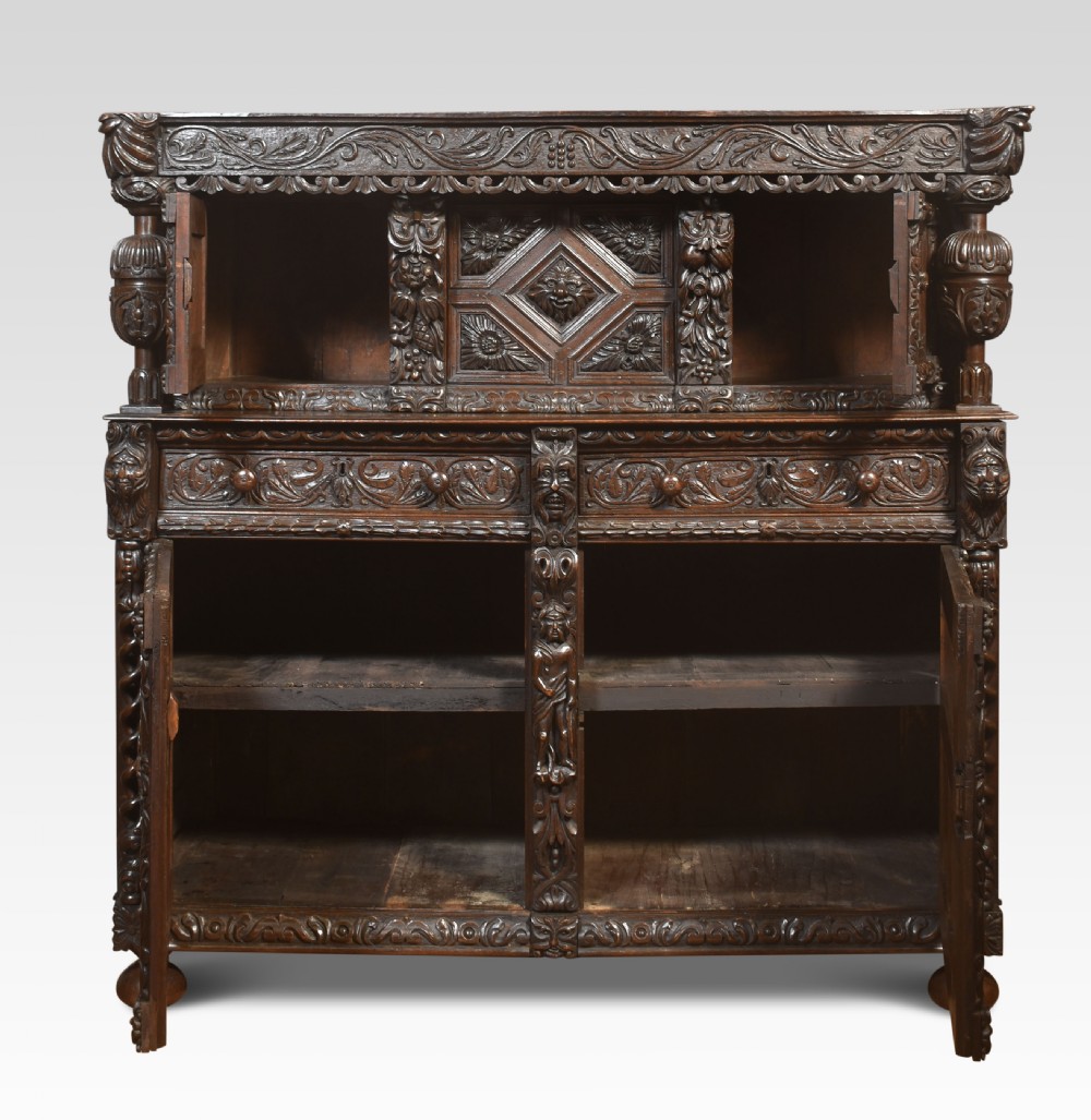  Fine Old Oak Profusely Carved court cupboard in Elizabethan manor View III