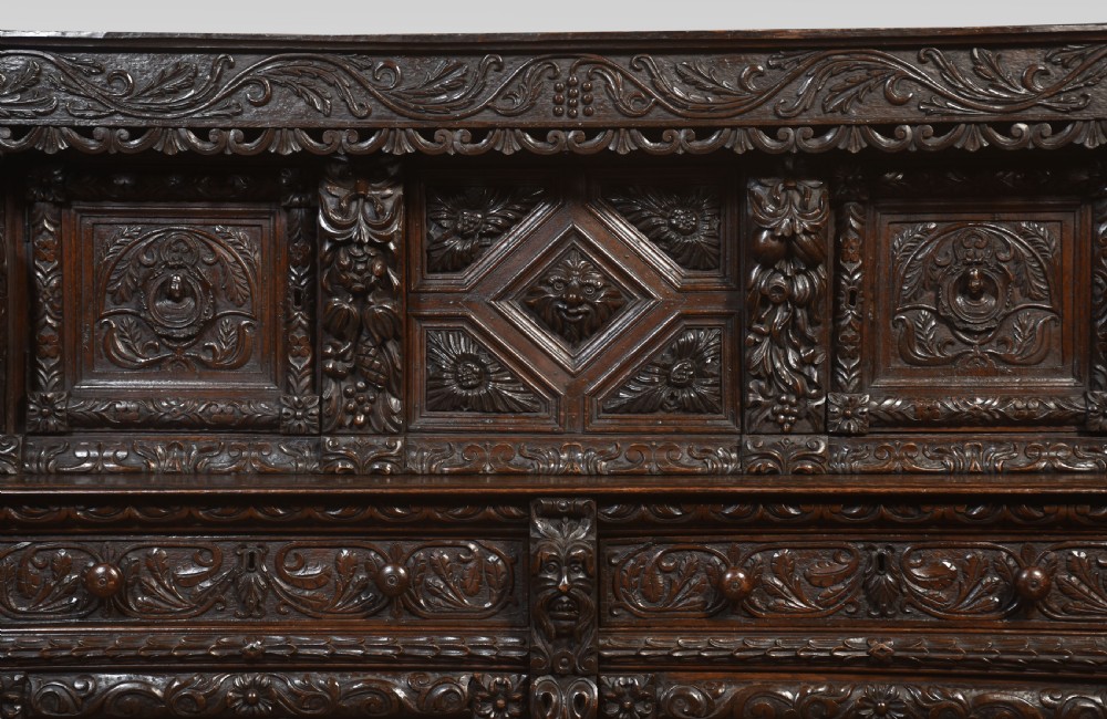  Fine Old Oak Profusely Carved court cupboard in Elizabethan manor View V