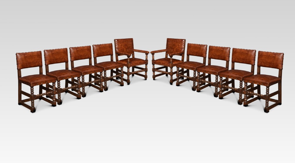 Set of ten substantial oak dining chairs