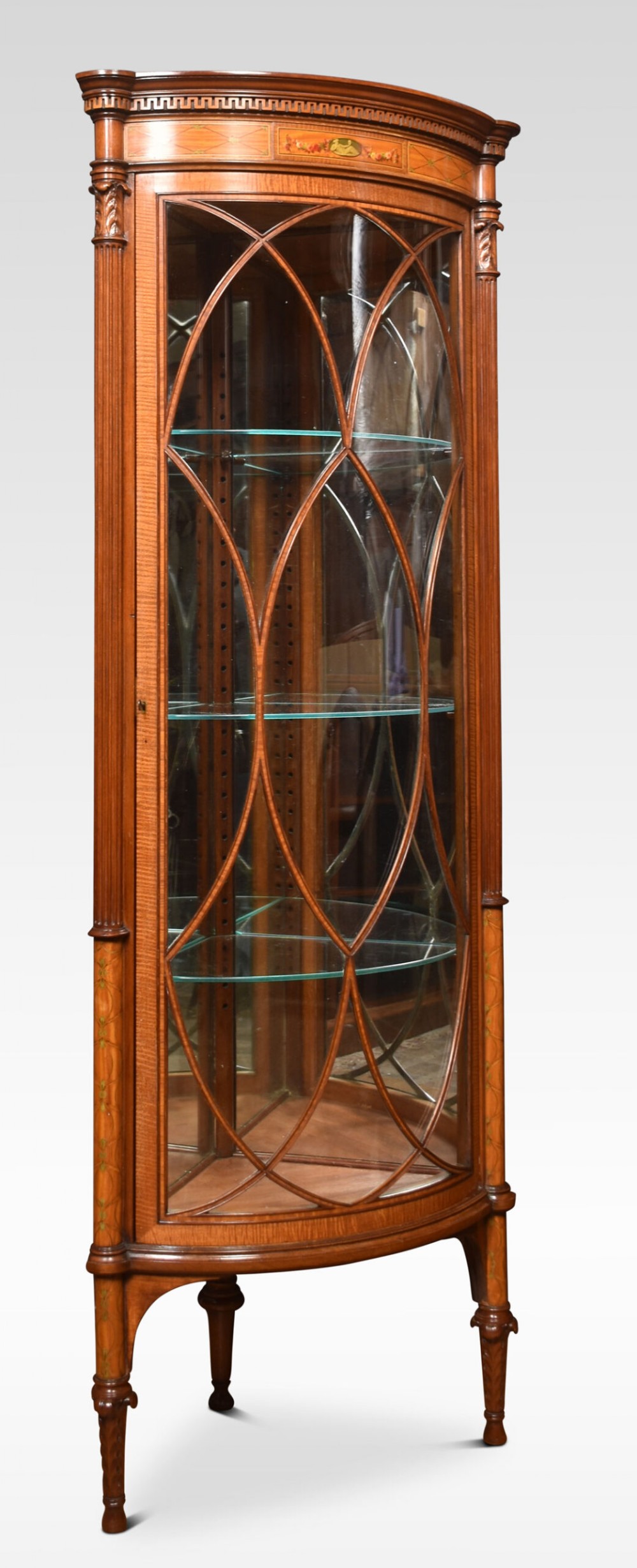 Sheraton Revival Painted Satinwood Corner Display Cabinet
