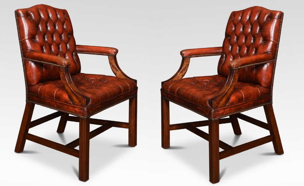 Georgian Style Leather Gainsborough Library Chairs