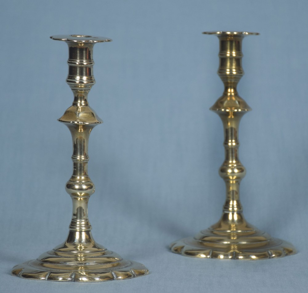 Pair of George II brass candlesticks