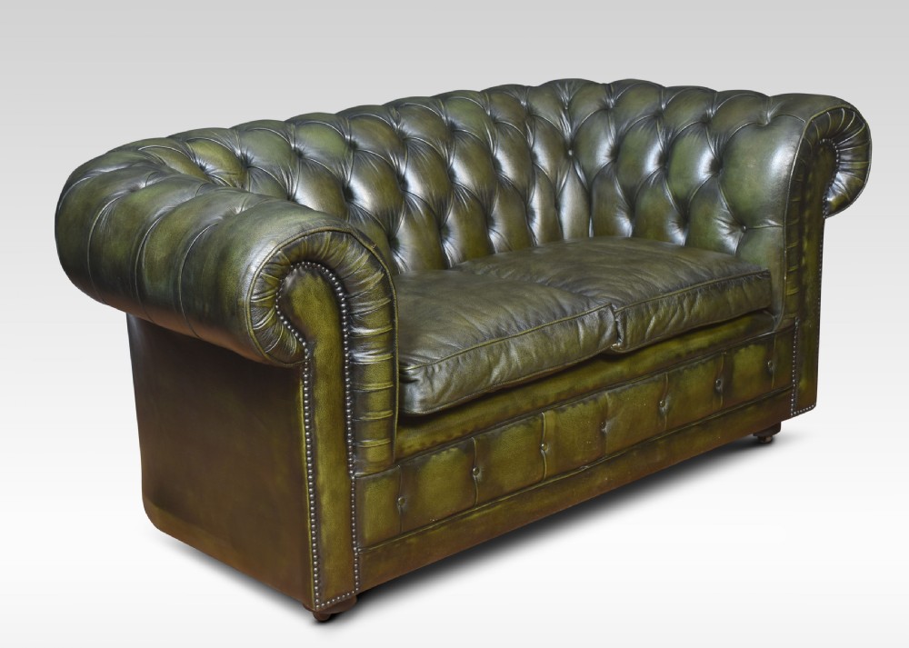 Green leather chesterfield View II