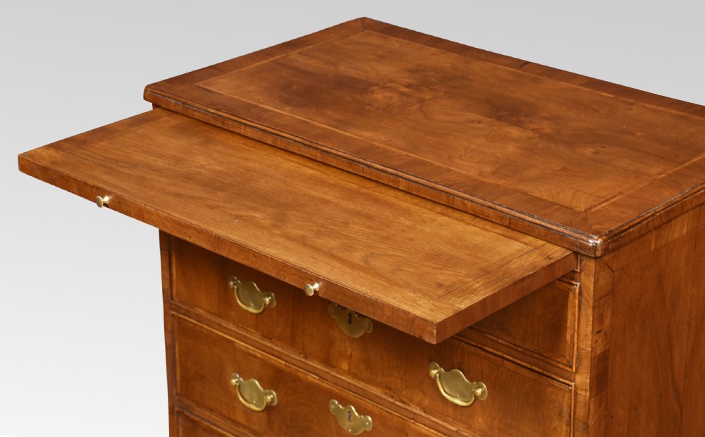 Pair of bachelor’s figured walnut and feather banded chests View VI