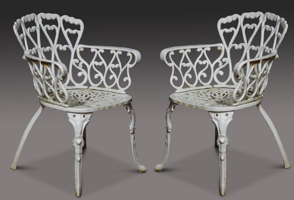 Set of five cast iron Coalbrookdale style garden chairs View II