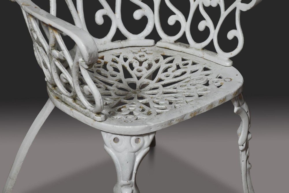 Set of five cast iron Coalbrookdale style garden chairs View IV