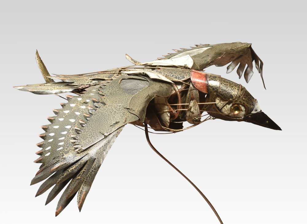 Metalwork sculpture of a Woodpecker View II