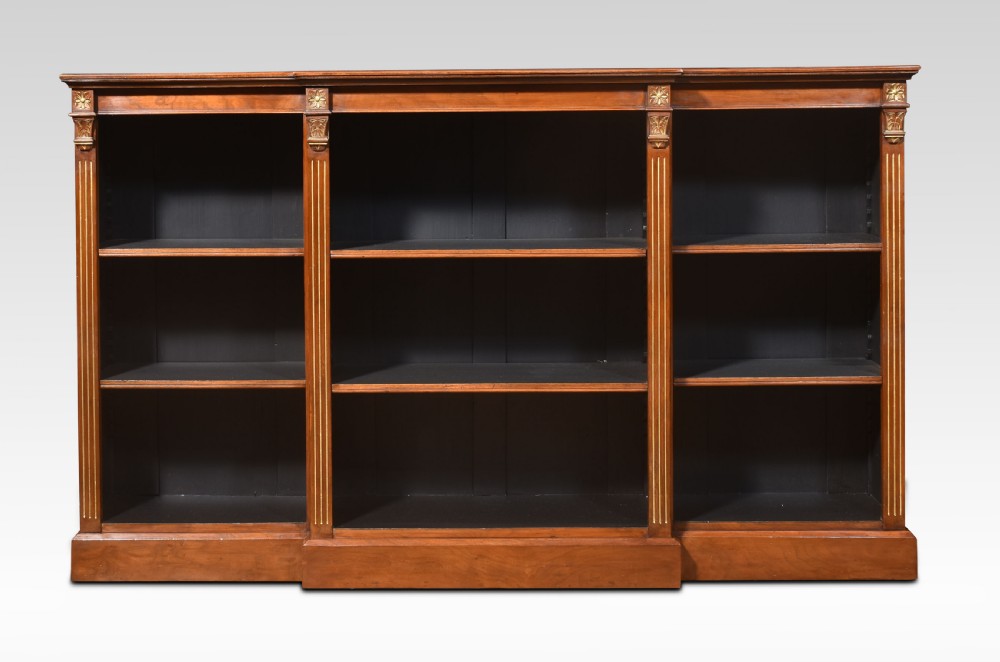 Walnut breakfront open bookcase