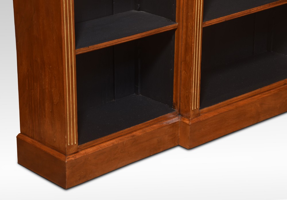 Walnut breakfront open bookcase View II