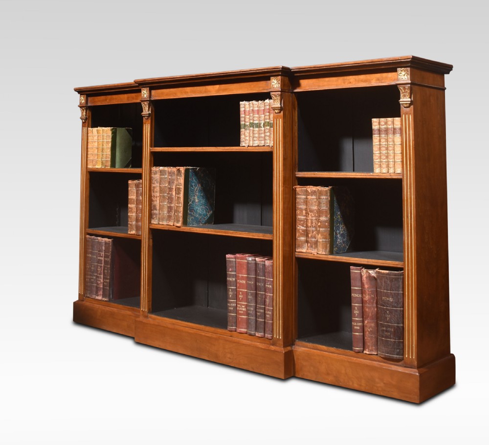 Walnut breakfront open bookcase View V