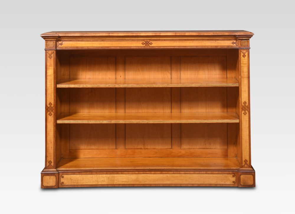 Satinwood open bookcase By C Hindley and Sons