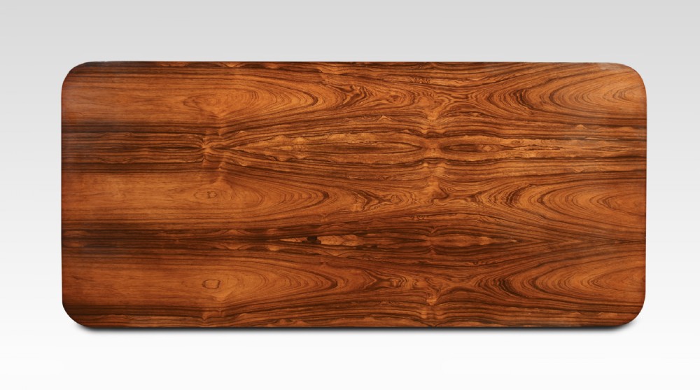 A Regency rosewood library table featuring a rectangular top, twin carved pedestal supports, a turned cross stretcher, and lion paw feet. View VIII