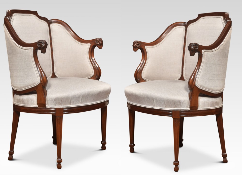 Pair Of Walnut Framed Tub Armchairs