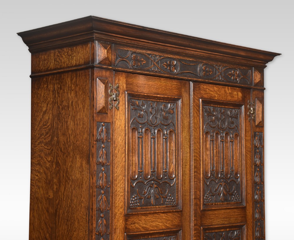 Gothic revival oak wardrobe View II