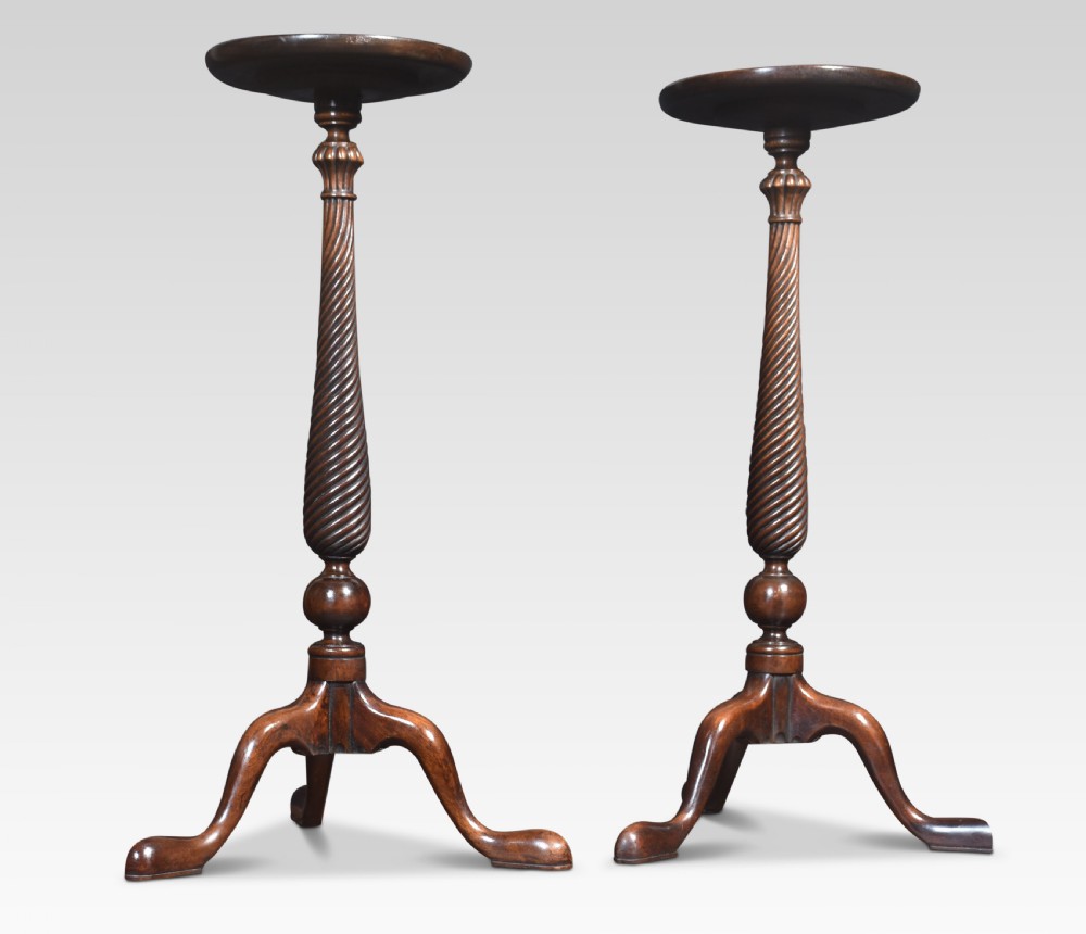 Pair of tall mahogany lamp tables View II