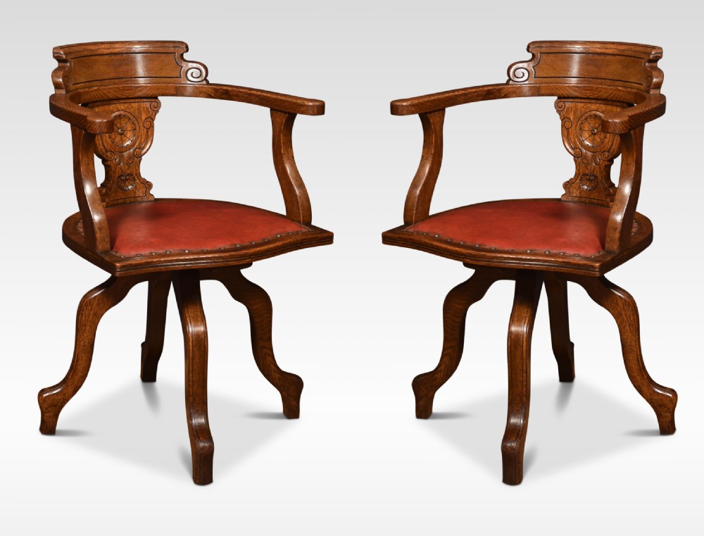 Pair Of Oak Office Captain’s Revolving Desk Chairs