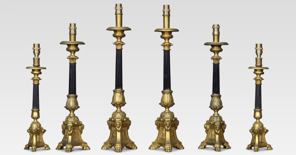 Set Of Six Graduated Ecclesiastical Table Lamps