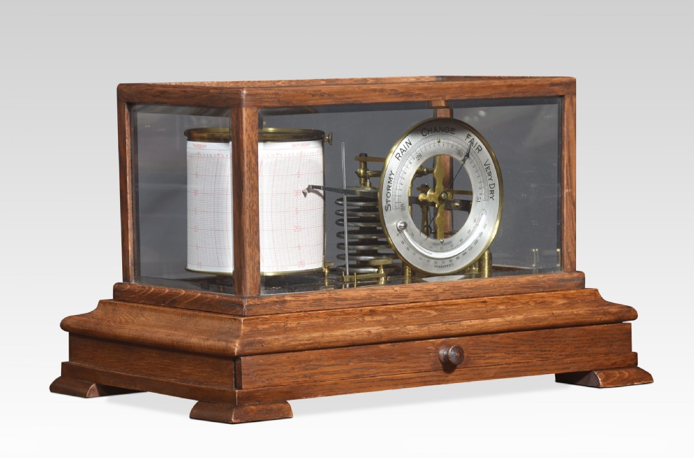 Oak cased barograph and barometer View II