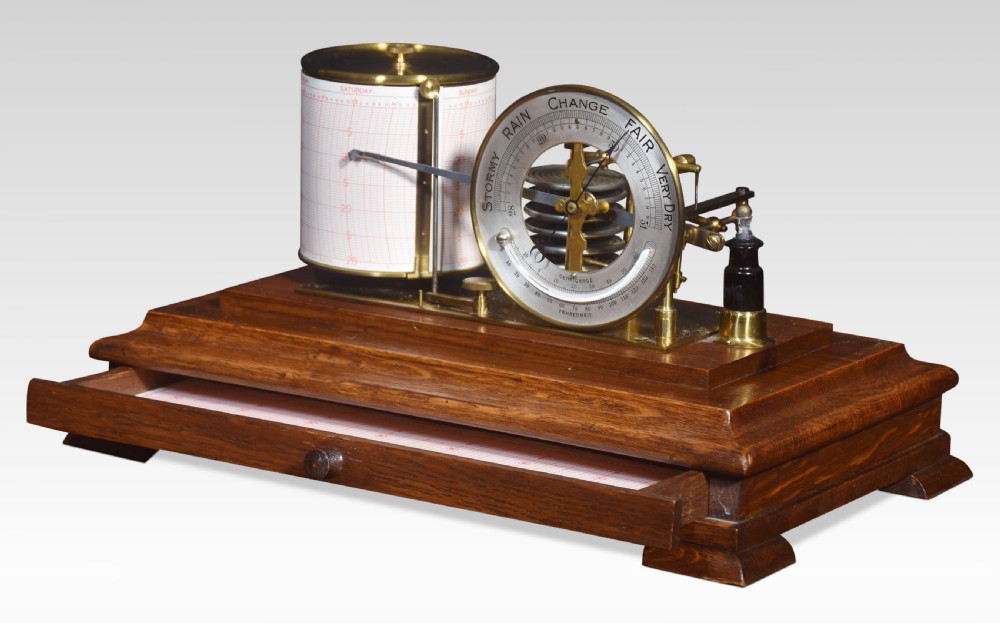 Oak cased barograph and barometer View IV
