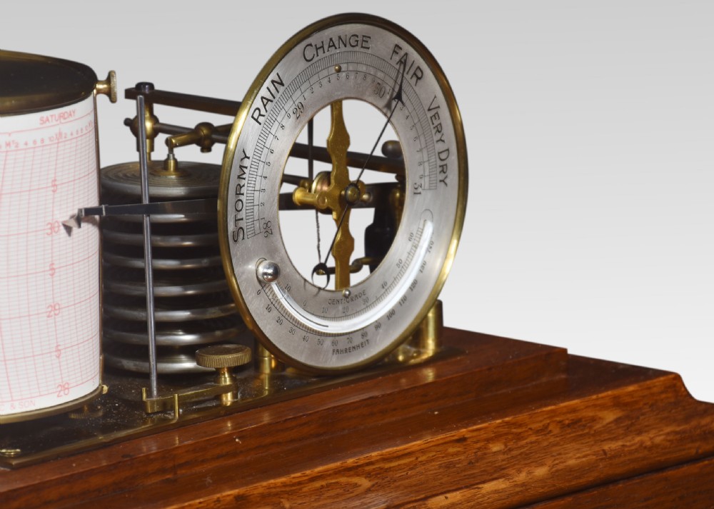 Oak cased barograph and barometer View V