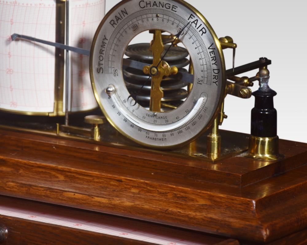 Oak cased barograph and barometer View VI
