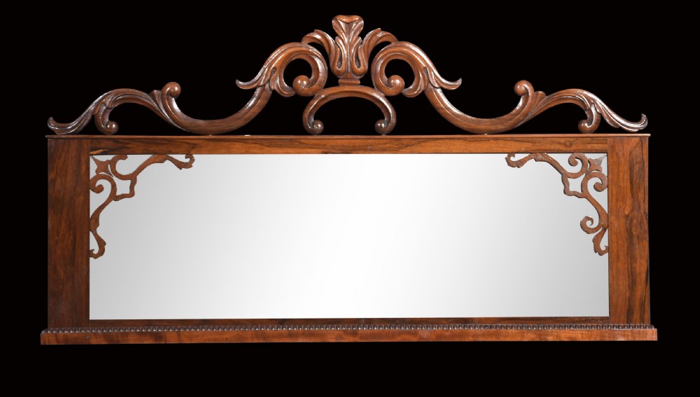 Carved over-mantle rosewood wall mirror