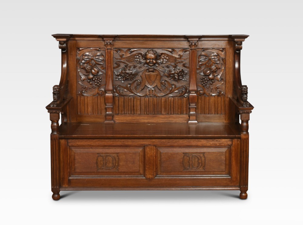 Carved Oak Hall Settle