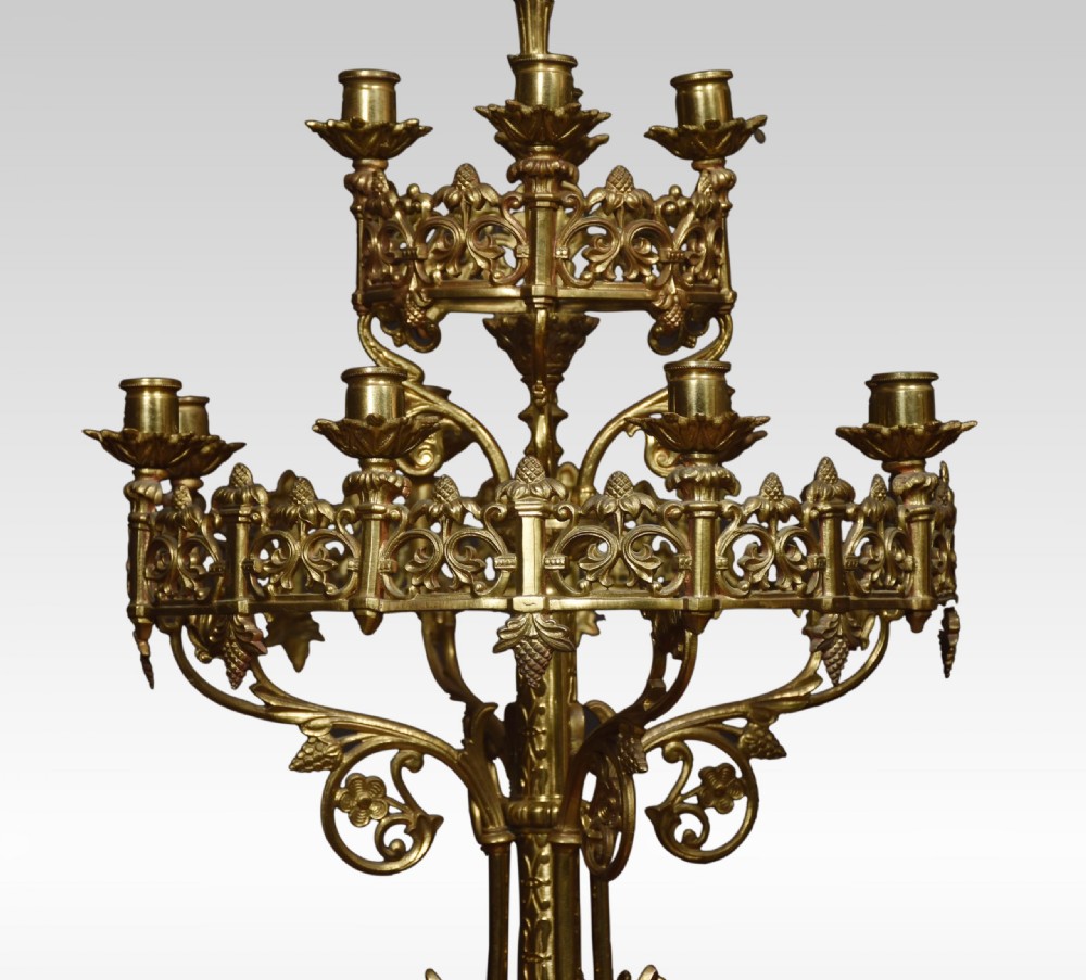 Pair Of Large 19th Century Gothic Revival Brass Candelabra View III