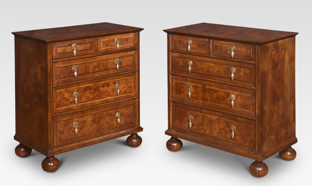 Pair of bachelor’s figured walnut chest of drawers